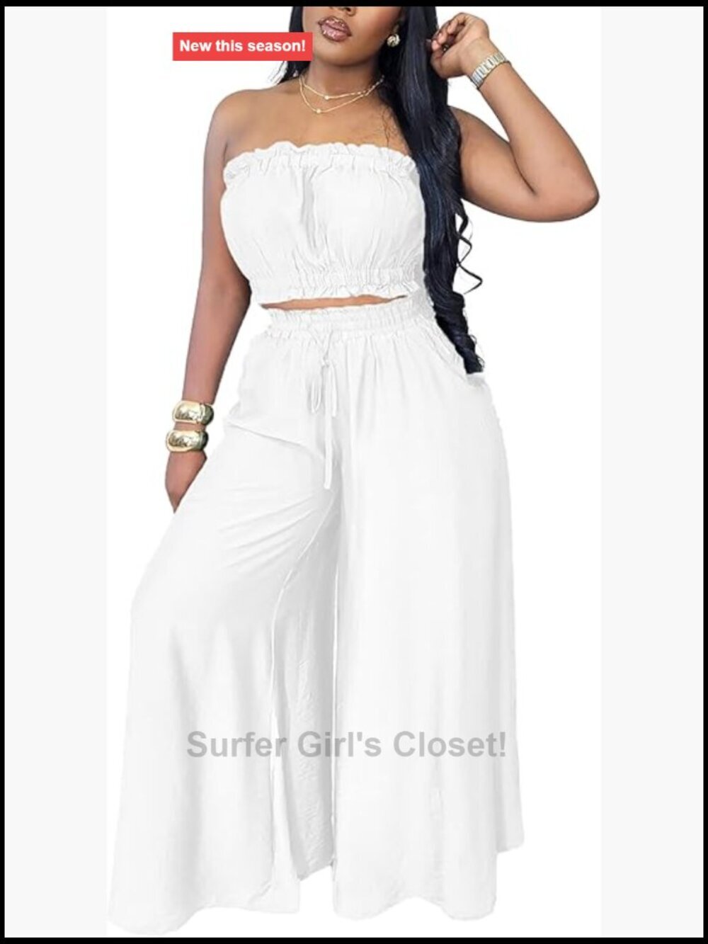 Ruffle Crop Top & Wide Leg Pants Two Piece Set with Pockets
